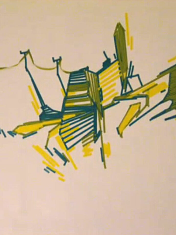 a tape installation made by alex kanos in yellow and green MONSTRE DES VILLES / A Quick Video in Stop Motion