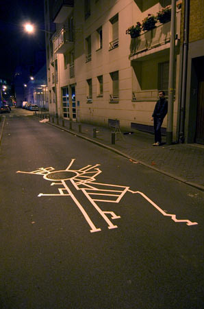 48°NORD 2°EST / Paris Labyrinth Street Installation an intervention by alex kanos with tape on ground