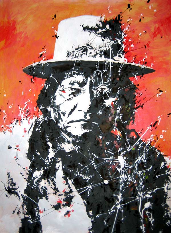 a representation of geronimo native american with a network city map Peintures 2009