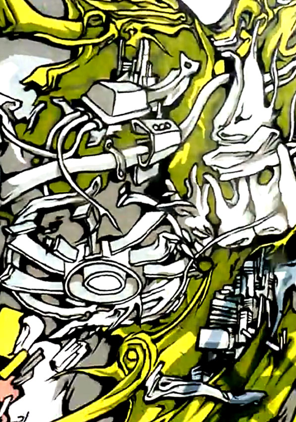 a close up on a graffiti from alex kanos in el tiempo de un color festival