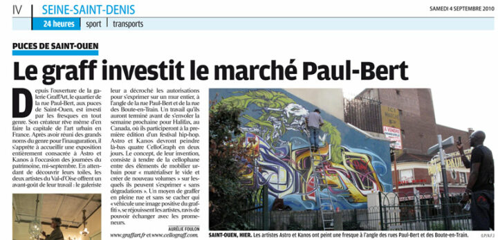 LE PARISIEN AT GRAFFART GALLERY a newspaper article about graffiti in st ouen