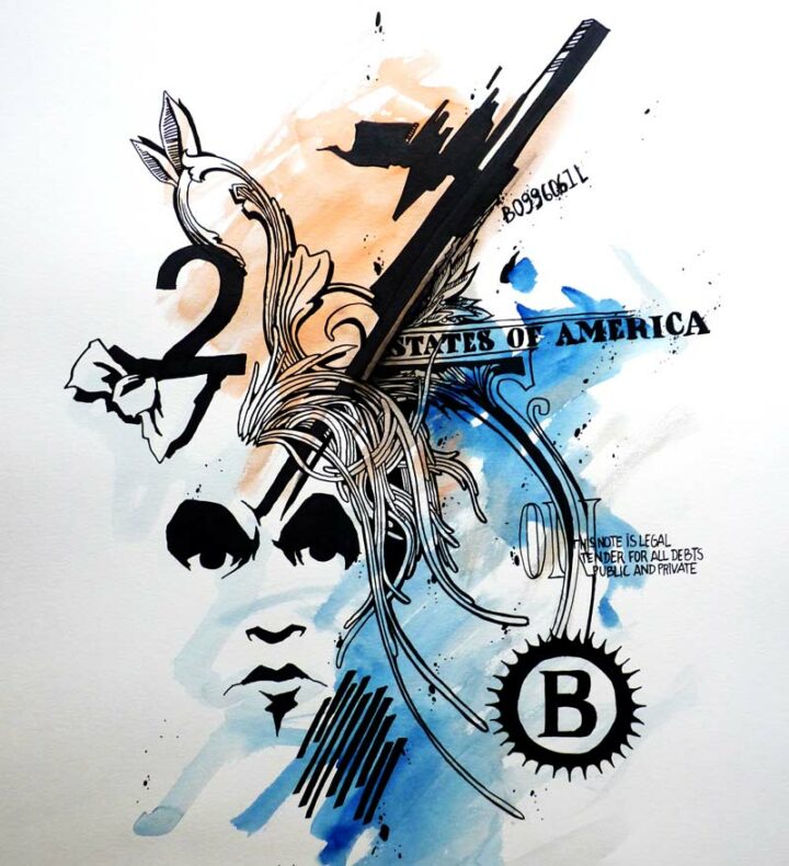 a draw on paper about the one dollar bill made by kanos