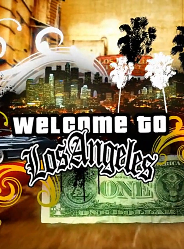 an animated logo made by alex kanos with welcome to los angeles streets and one dollar bill