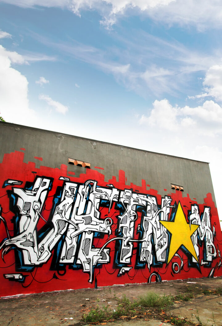 letters paint on a wall in vietnam ho chi minh city