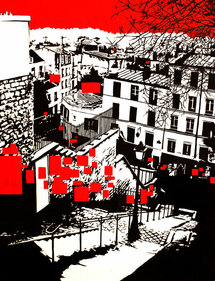 a canvas to recompose city with signes representing streets of paris