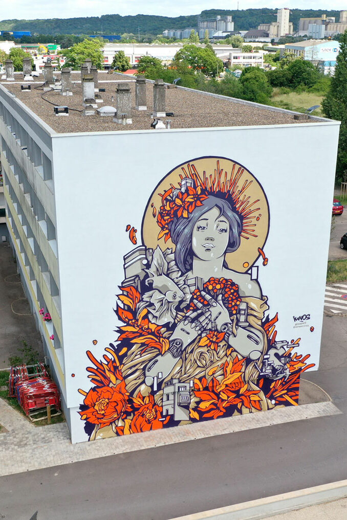 A Street Art Mural paint by Alex Kanos in Metz a mural street art paint in metz shot by drone