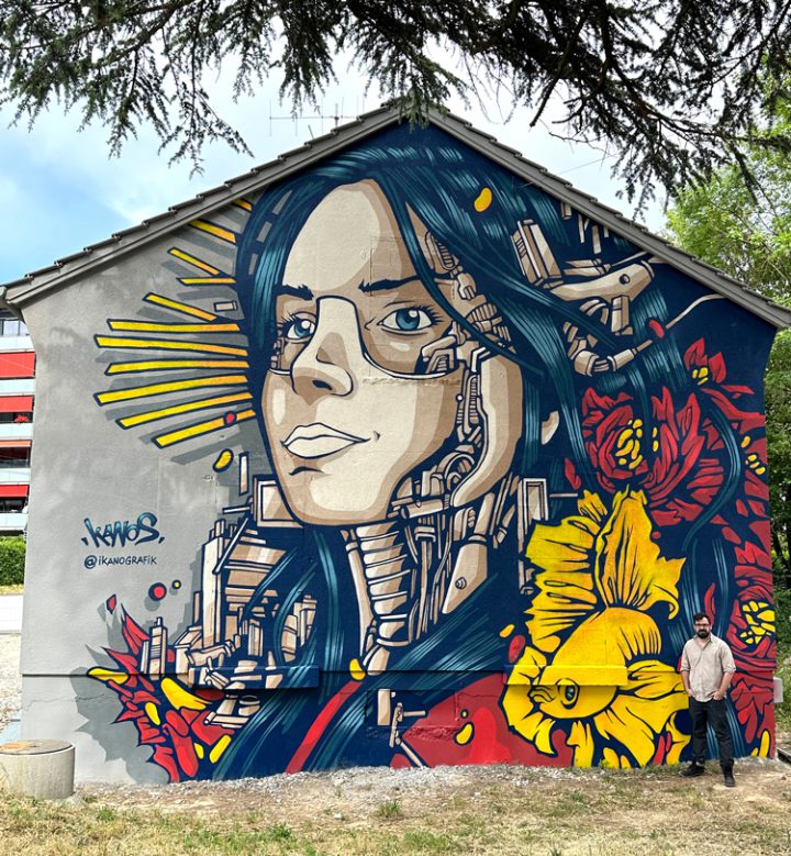 Lancy a street art Mural paint by Alex Kanos in Geneva