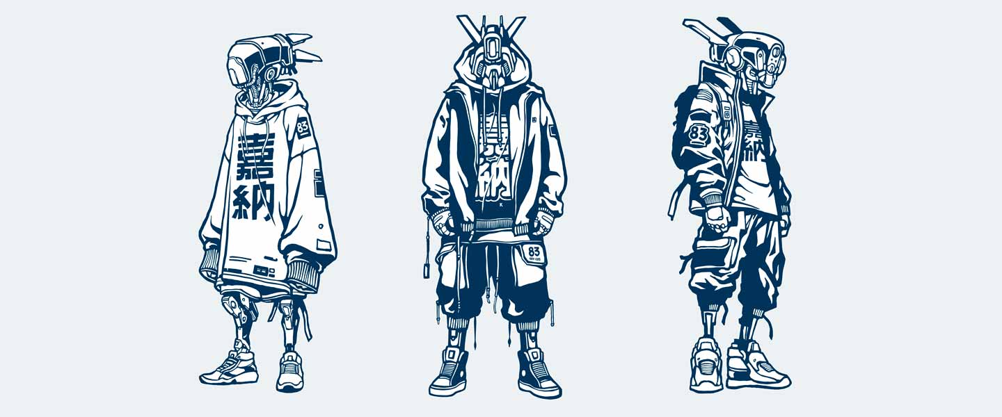 robots-cyberpunk-illustration Three cyberpunk robot illustrations created for The Road Warriors project