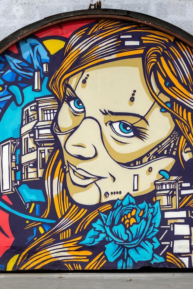 A Street Art Mural paint by Alex Kanos in Nimes a graffiti made by alex kanos on a train piece of steel during deraille street art event