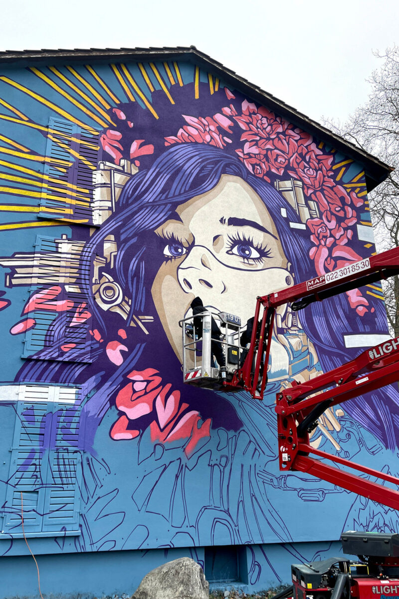 Alex Kanos is painting a Street Art Mural in Acacias Geneva