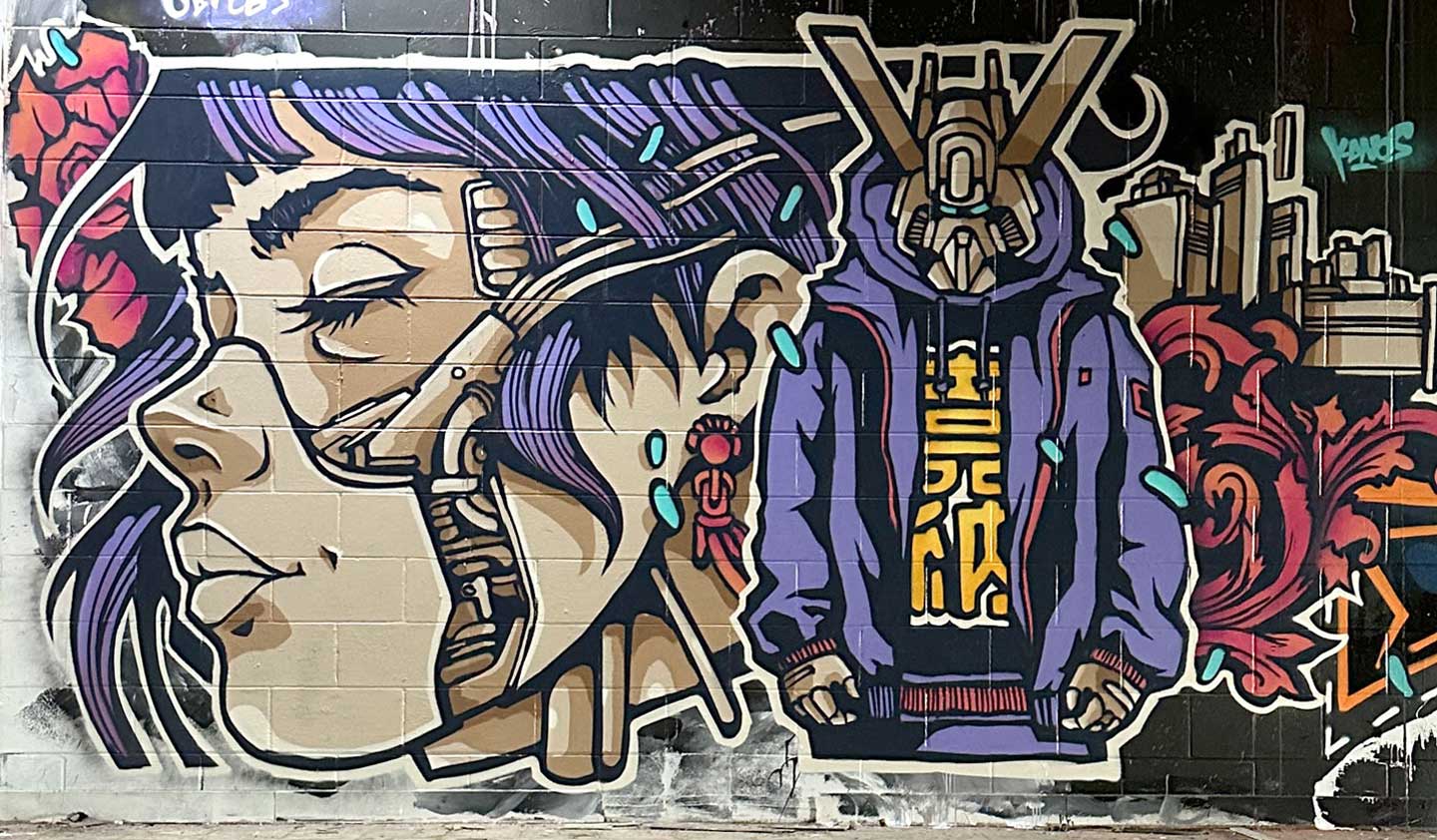 Street art Mural made by Alex Kanos in Mojave desert Street art Mural made by Alex Kanos in Mojave desert