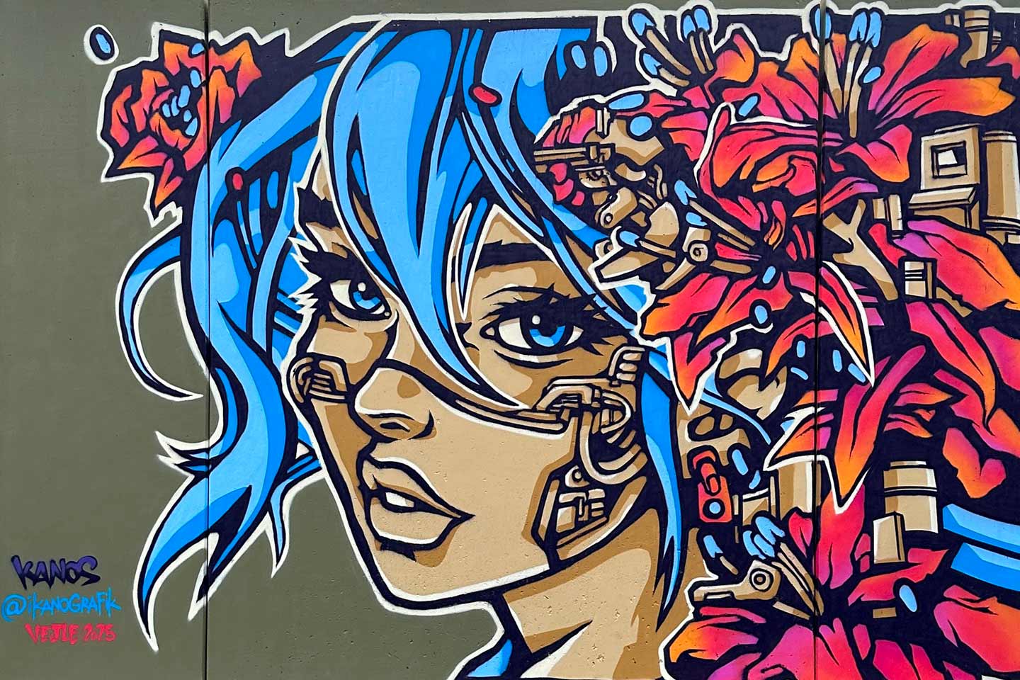 Large scale mural artwork in Vejle Denmark by Alex Kanos