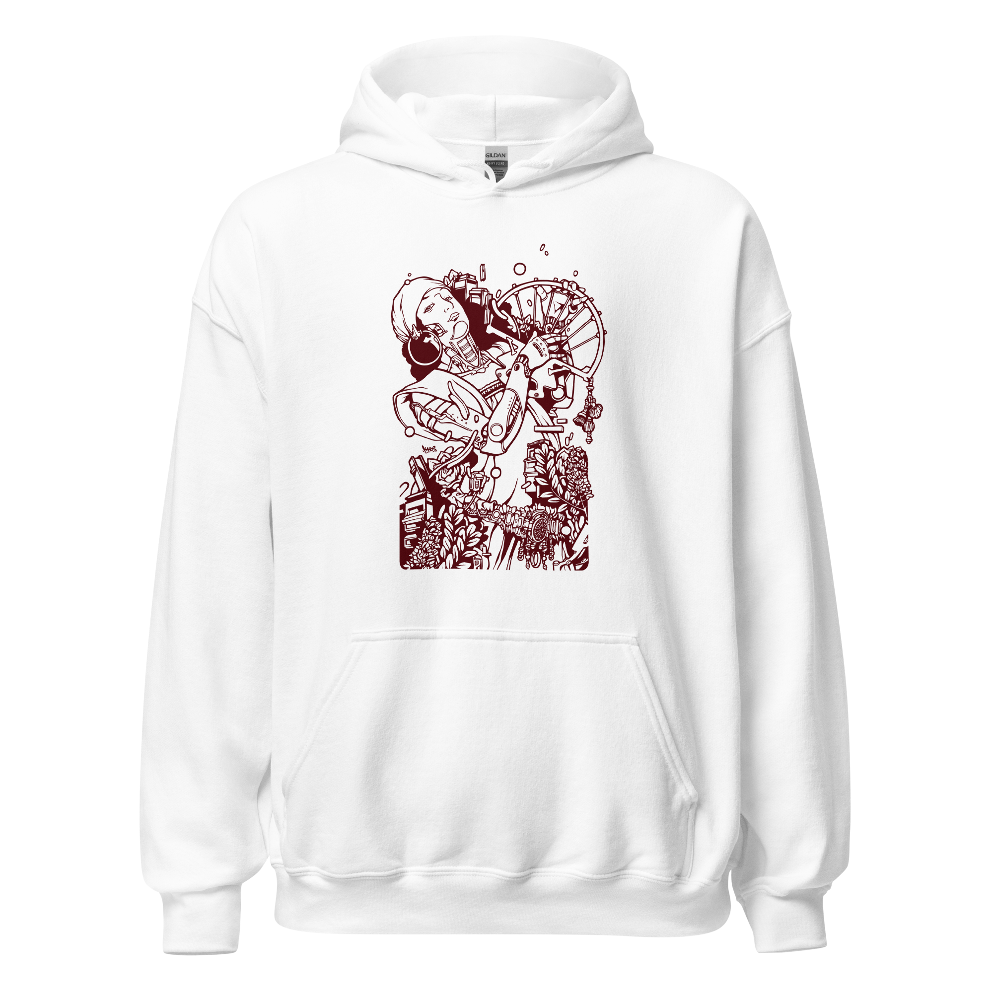 Salome Hoodie white Art Nouveau cyberpunk mural Geneva Acacias street art