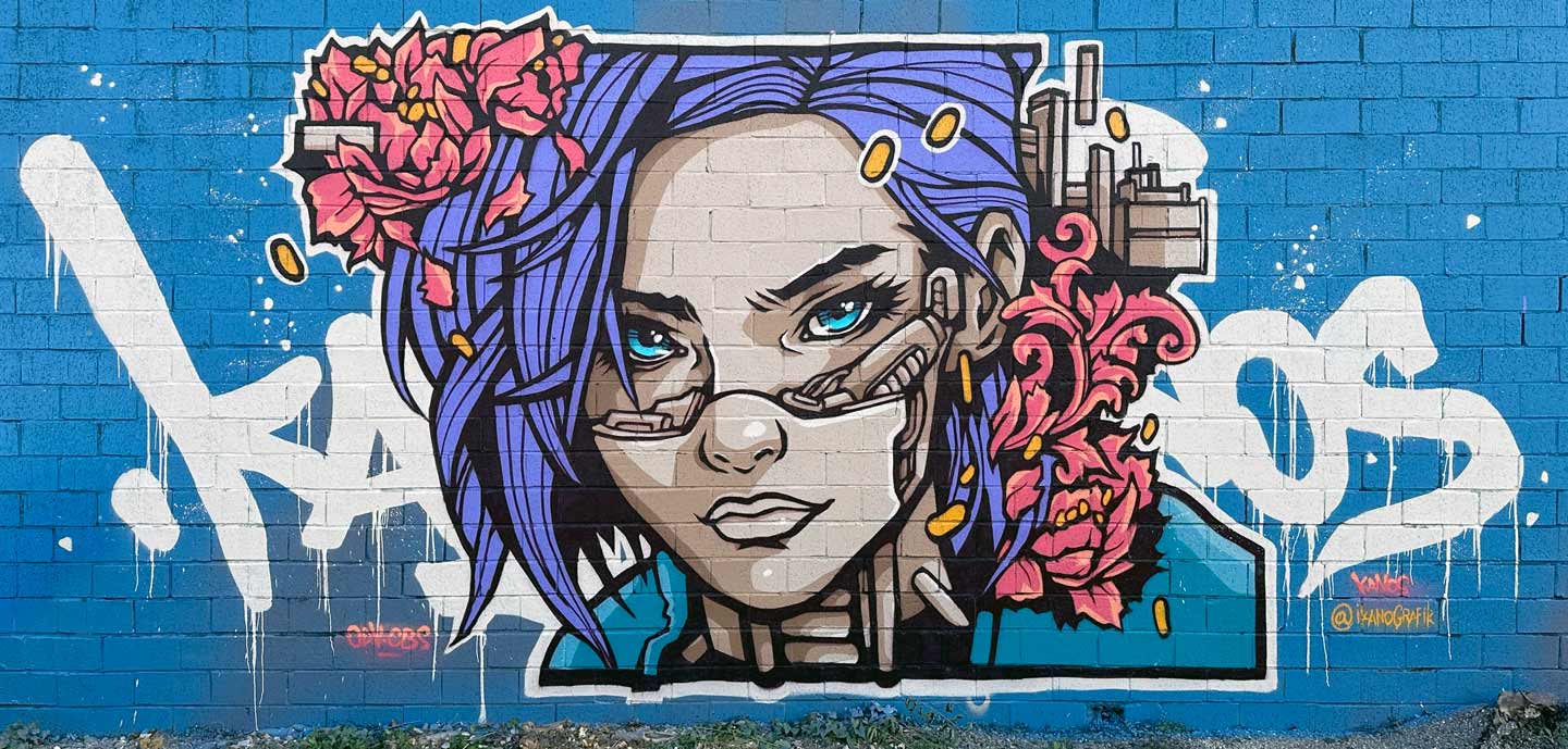 Street art mural in Austin Texas painted during The Road Warriors 2025 journey