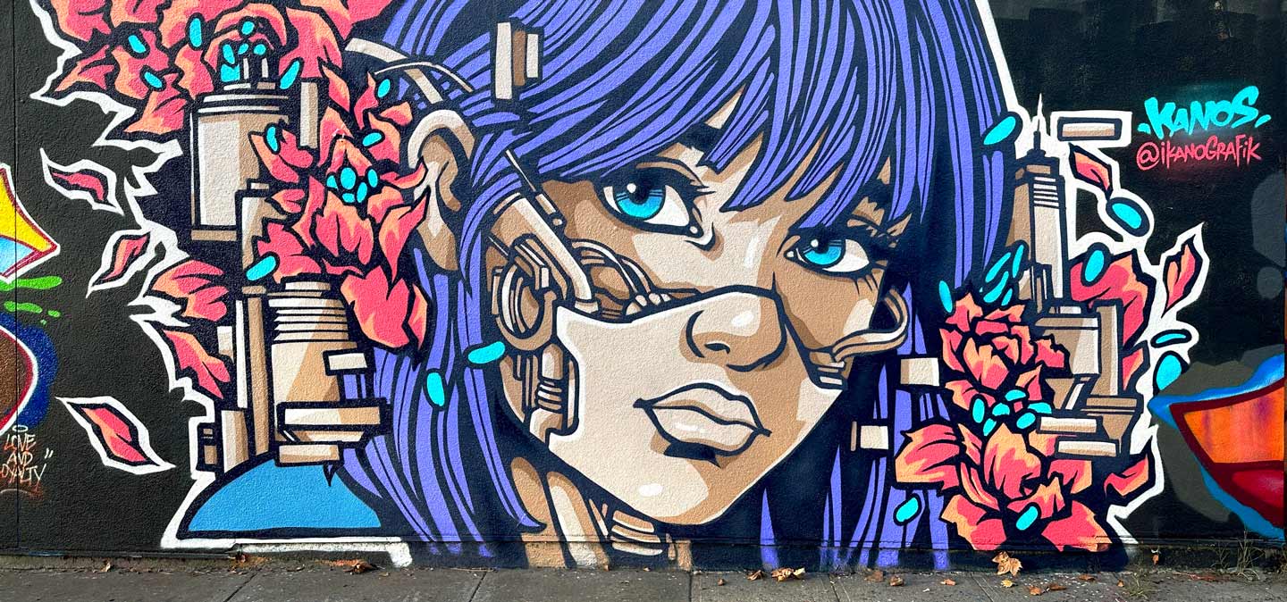 Street art piece created in Berkeley California during The Road Warriors USA road trip