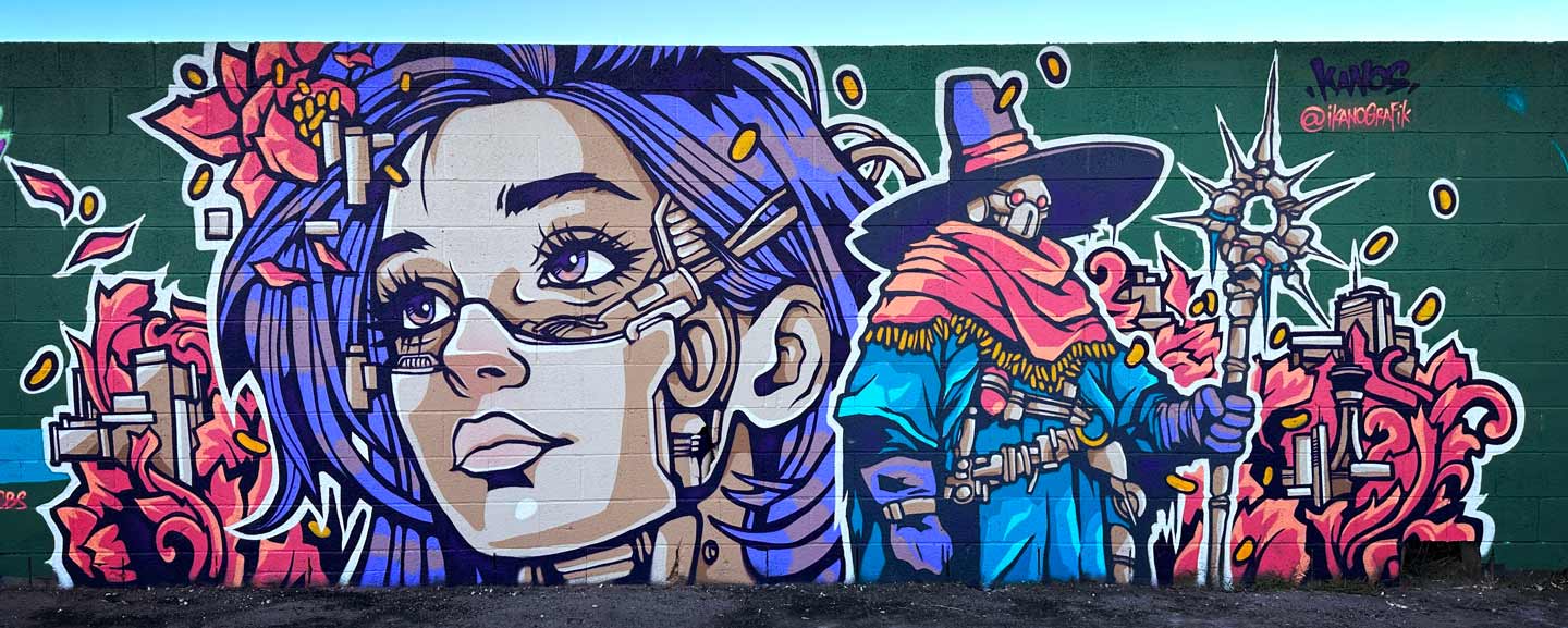 Las Vegas street art mural by Alex Kanos during The Road Warriors 2025 project