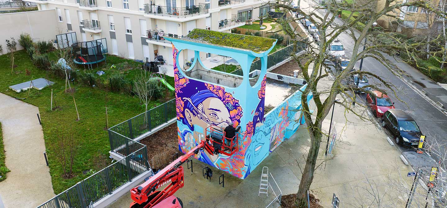 street-art-argenteuil-lumieres-mural-drone-work-progress-02 Large-scale public mural being painted in Argenteuil seen from above
