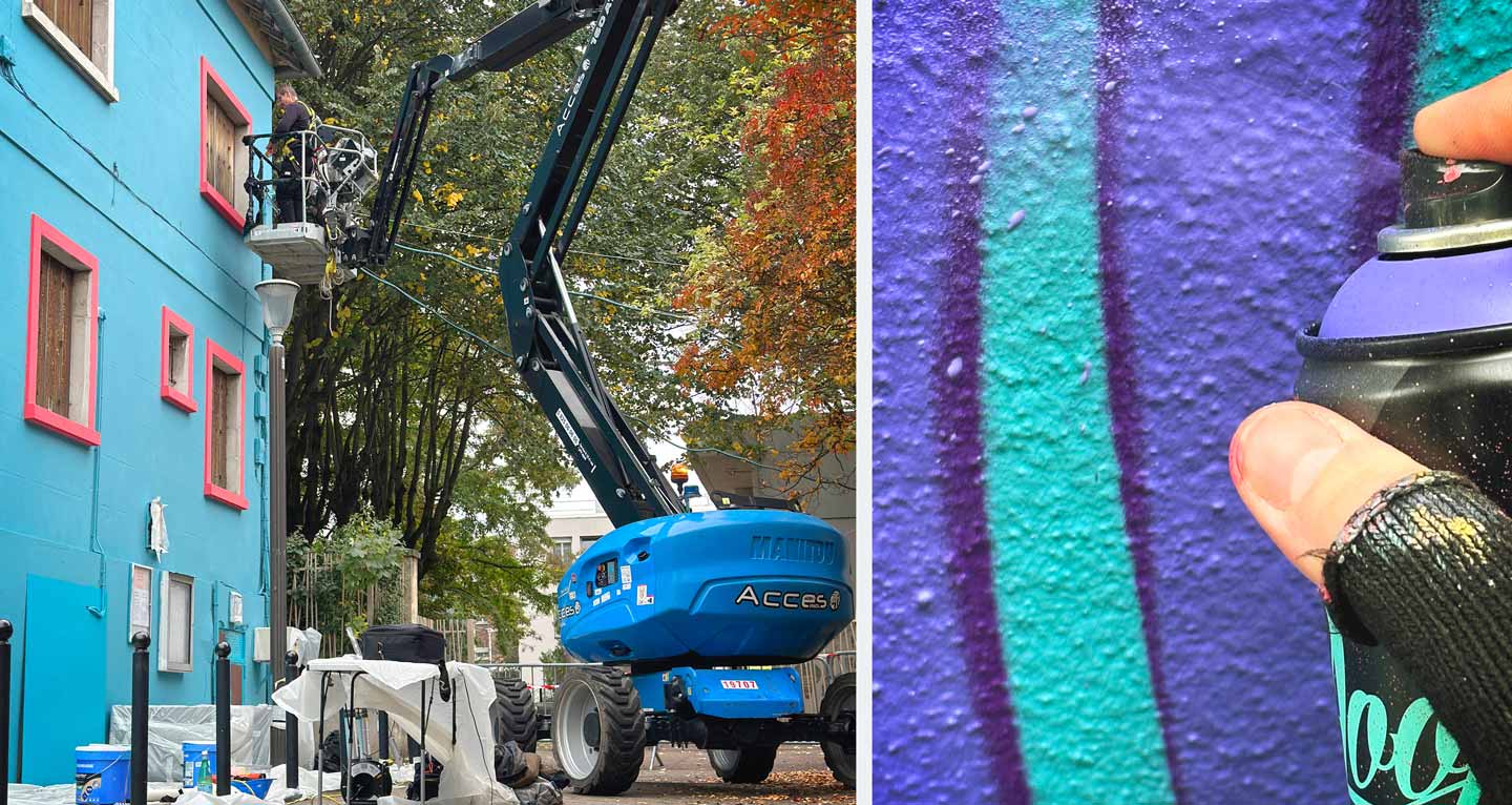 work in progress Street art mural at Conservatory of Gentilly by Alex Kanos