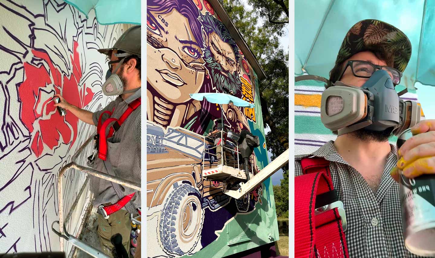 work in progress of Valkyrie Sequel The Kuleshov Effect mural by Alex Kanos in Geneva